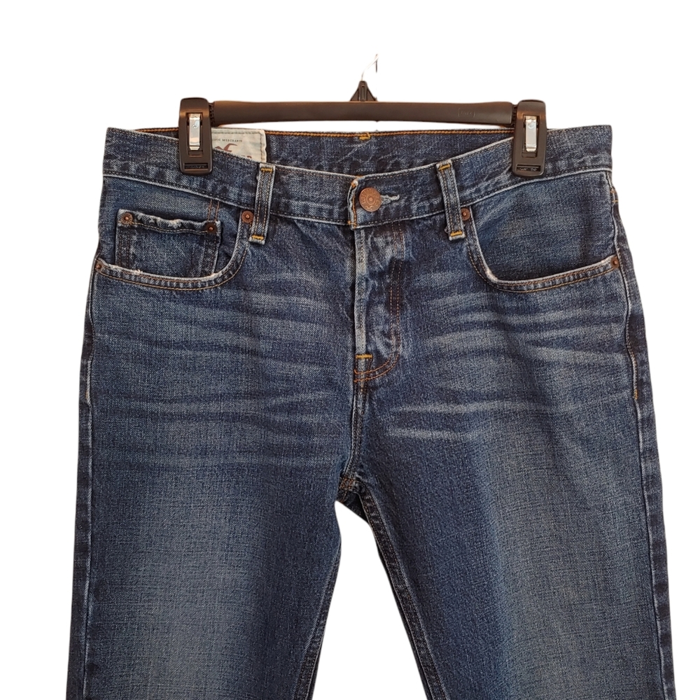 Hollister Men Button Fly Blue Slim straight distress dark wash size W32xL34 y2k